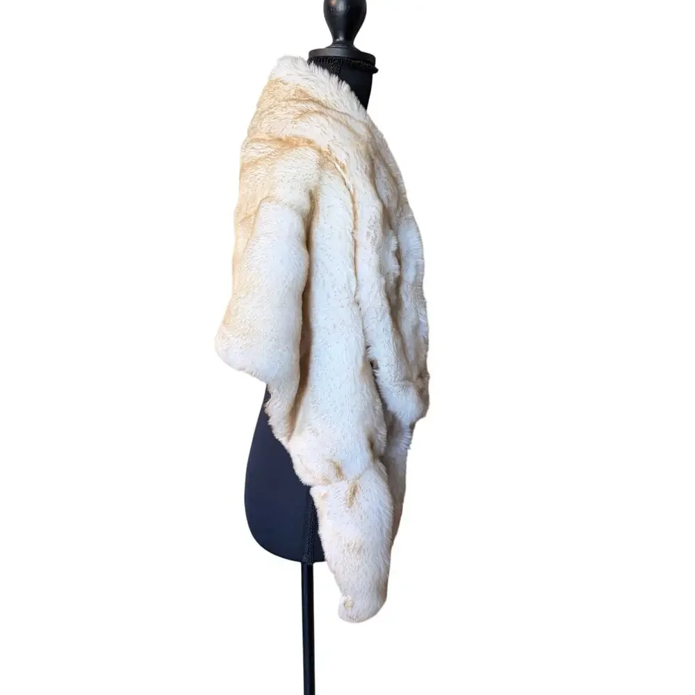Faux fur stole wrap white with orange brown tips fully satin lined wedding chic